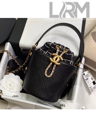 Chanel Calfskin & Tweed Small Drawstring Bag AS1478 Black 2020