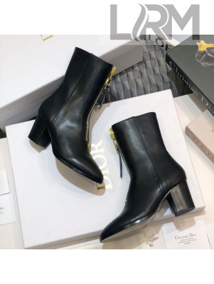 Dior Empreinte Heeled Short Boots with Front Zip in Black Soft Calfskin 2020