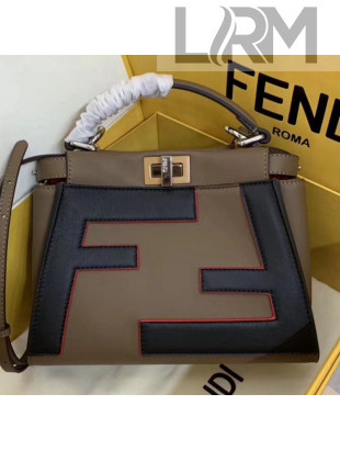 Fendi Oversize Raised FF Peekaboo Mini Top handle Bag Coffee 2019