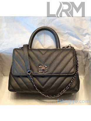 Chanel Chevron Small Flap Bag with Top Handle in Grained Calfskin A92990/A07147 Black 2020(Top Quality)