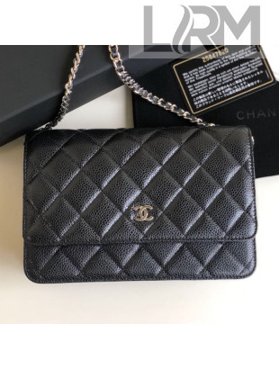 Chanel Pearly Lustre Quilted Grained Calfskin Wallet on Chain WOC Black 2019