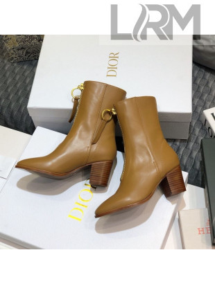 Dior Empreinte Heeled Short Boots with Front Zip in Tan Brown Soft Calfskin 2020