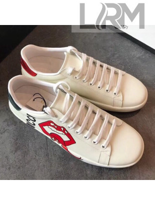 Gucci Ace Sneaker with Mouth Print White 2019(For Women and Men)