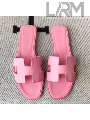 Hermes Oran H Flat Slipper Sandals in Smooth Calfskin Sakura Pink 2021(Handmade)