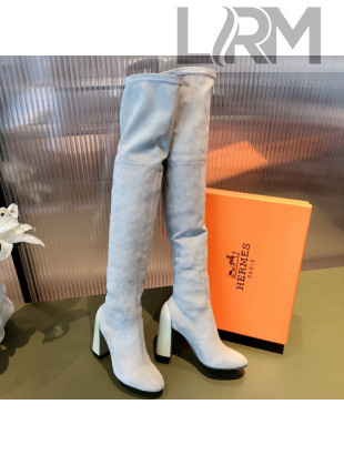 Hermes Lycra Over-Knee High Boots 10cm Light Grey 2021