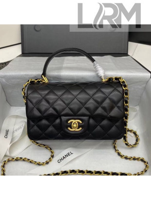 Chanel Quilted Lambskin Mini Flap Bag with Top Handle Black 2020