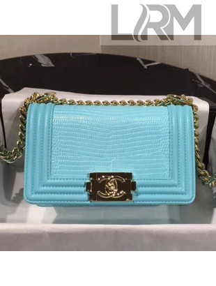Chanel Lizard Embossed Leather Small Classic Leboy Flap Bag Blue 2019