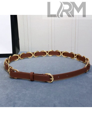 Gucci Chain Leater Belt 15mm with Round Buckle Brown 2020