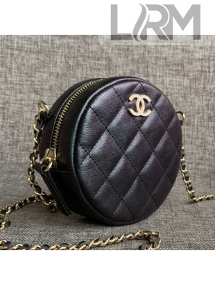 Chanel Iridescent Round Classic Clutch with Chain AP0366 Black 2019