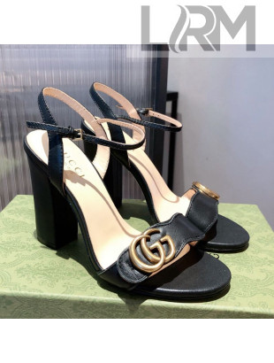 Gucci Leather GG Strap High-heel Sandals Black/Gold 2021