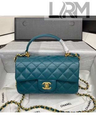 Chanel Quilted Lambskin Mini Flap Bag with Top Handle Peacock Green 2020