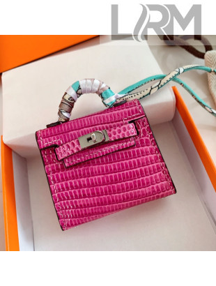 Hermes Kelly Twilly Bag Charm in Hot Pink Lizard Leather 2021