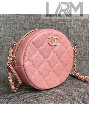 Chanel Iridescent Round Classic Clutch with Chain AP0366 Pink 2019