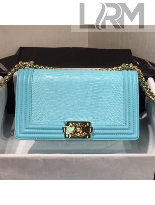 Chanel Lizard Embossed Leather Medium Classic Leboy Flap Bag Blue 2019