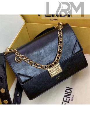 Fendi Kan U Medium Vintage Calfskin Embossed Corners Flap Bag Black 2019