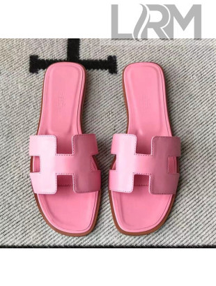 Hermes Oran H Flat Slipper Sandals in Smooth Calfskin Sakura Pink 02 2021(Handmade)