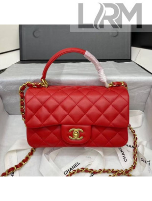 Chanel Quilted Lambskin Mini Flap Bag with Top Handle Red 2020