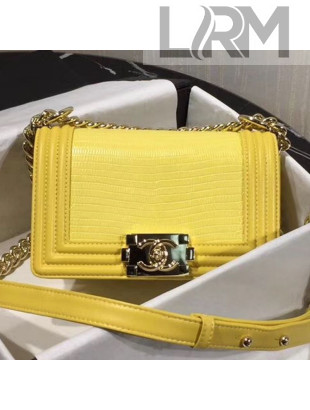 Chanel Lizard Embossed Leather Small Classic Leboy Flap Bag Yellow 2019