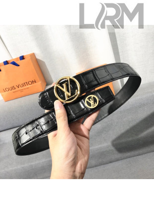 Louis Vuitton Men's LV Circle Crocodile Embossed Leather Belt 40mm Black/Gold 2020