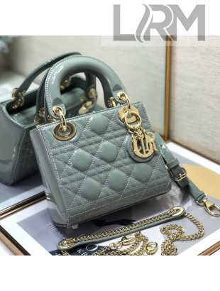 Dior Lady Dior Mini Bag in Patent Leather Light Grey/Gold 2021