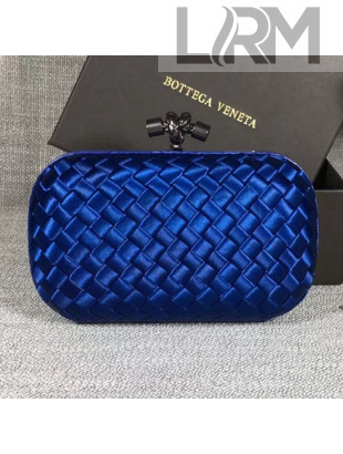 Bottega Veneta Small Silk Woven Knot Clutch with Snakeskin Trim Navy Blue