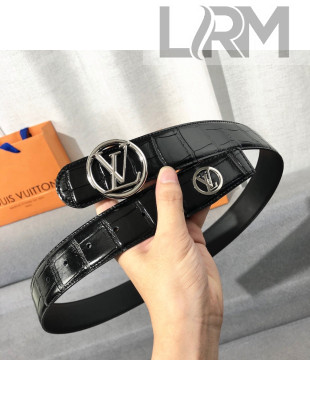 Louis Vuitton Men's LV Circle Crocodile Embossed Leather Belt 40mm Black/Silver 2020