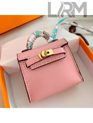 Hermes Kelly Twilly Bag Charm in Pink Calfskin 2021