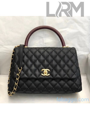 Chanel Medium Flap Bag with Lizard Top Handle in Grained Calfskin A92991 Black/Burgundy 2020(Top Quality)
