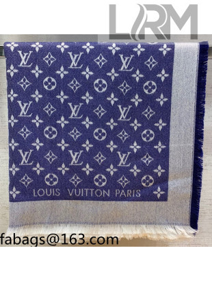 Louis Vuitton Monogram Silk and Wool Sqaure Scarf 140x140cm Blue 2021 21100706
