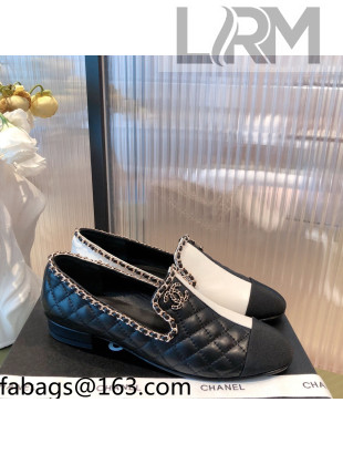 Chanel Chain Leather & Grosgrain Asymmetric Loafers Black/White 2021 04