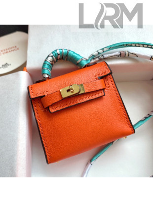 Hermes Kelly Twilly Bag Charm in Orange Calfskin 2021