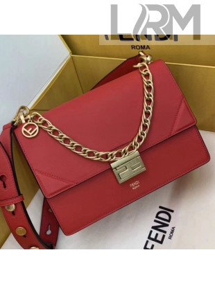 Fendi Kan U Medium Matte Calfskin Embossed Corners Flap Bag Red 2019