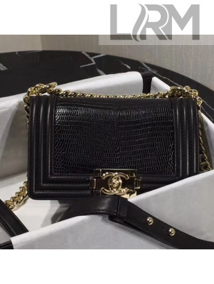 Chanel Lizard Embossed Leather Small Classic Leboy Flap Bag Black 2019