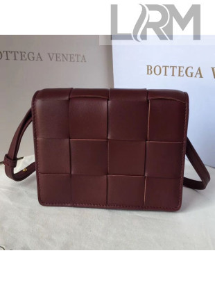 Bottega Veneta Cassette Mini Crossbody Bag in Maxi-Weave Lambskin Burgundy 2019