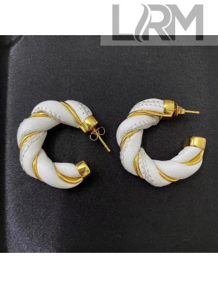 Bottega Veneta Twist Lambskin Small Hoop Earrings White 2020