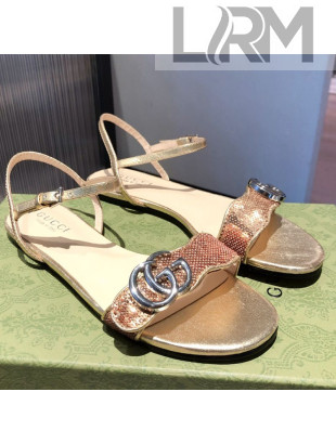 Gucci Sequin GG Strap Flat Sandals Gold/Silver 2021