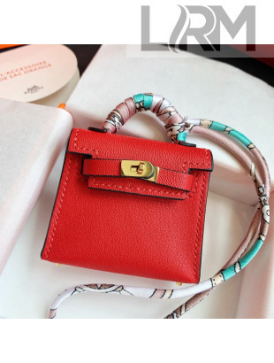 Hermes Kelly Twilly Bag Charm in Red Calfskin 2021