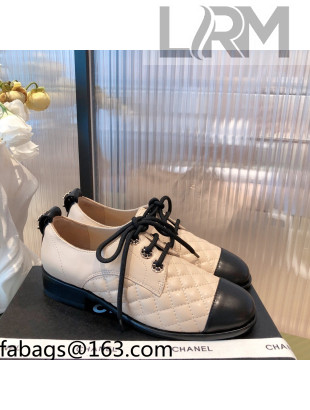 Chanel Quilted Leather Lace-ups Shoe Beige 2021 04