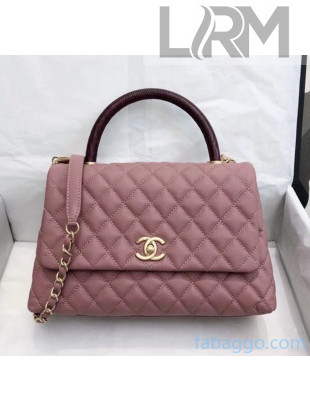 Chanel Medium Flap Bag with Lizard Top Handle in Grained Calfskin A92991 Pale Lilac/Burgundy 2020(Top Quality)