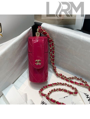 Chanel Quilted Patent Calfskin Lipstick Case Clutch with Chain AP1572 Fuchsia Pink 2021
