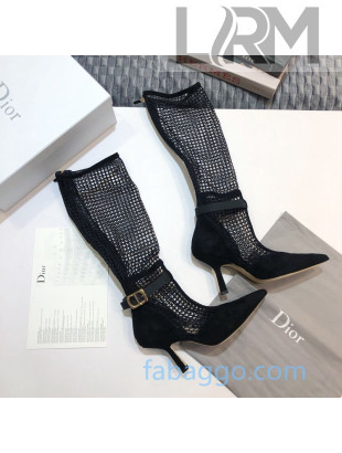 Dior Dior-I Heeled High Boots with CD Strap in Black Suede Mesh 2020