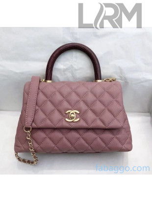Chanel Small Flap Bag with Top Lizard Handle in Grained Calfskin A92990 Pale Lilac/Burgundy 2020(Top Quality)