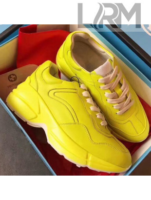 Gucci Rhyton Fluorescent Leather Sneakers Yellow 2019(For Women and Men)