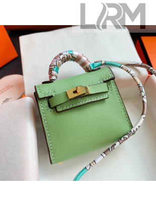 Hermes Kelly Twilly Bag Charm in Green Calfskin 2021