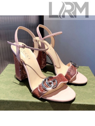 Gucci Sequin GG Strap High-heel Sandals Pink/Silver 2021