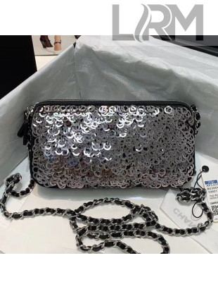 Chanel Sequins Clutch with Chain AP1103 Silver/Black 2020