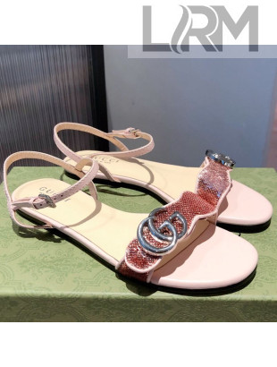 Gucci Sequin GG Strap Flat Sandals Pink/Silver 2021