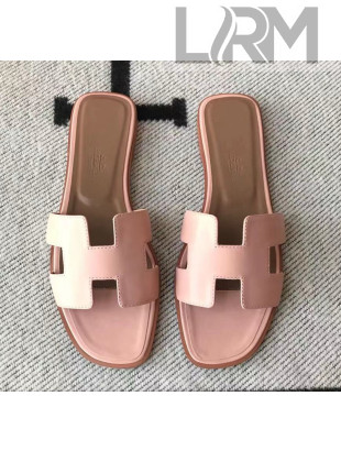 Hermes Oran H Flat Slipper Sandals in Smooth Calfskin Light Pink 02 2021(Handmade)