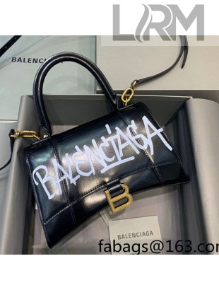 Balenciaga Hourglass Small Top Handle Bag in Graffiti Smooth Leather Black 2021