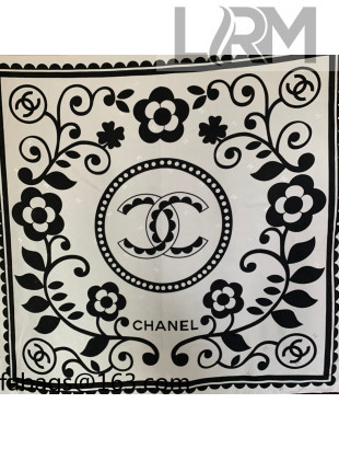 Chanel Vines Print Silk Square Scarf 90x90cm White 2021 21100711